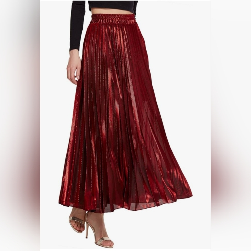 Chartou Women's Metallic Shiny Shimmer Accordion Pleated Maxi Skirt ✨️ NWT